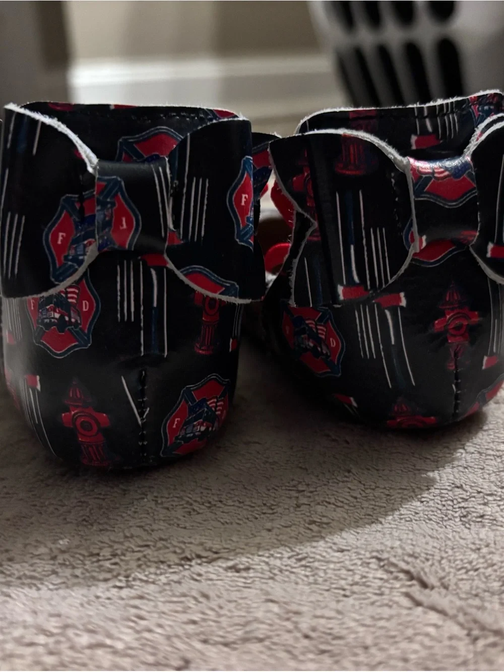 Monkey Feet Navy Red Firefighter Slip-On Shoes with Red Elastic Strap